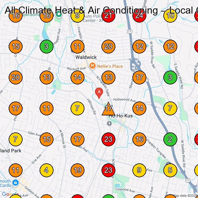 All Climate Heat & Air Conditioning Air Conditioning Contractor GeoGrid ranking map for Ho-Ho-Kus NJ